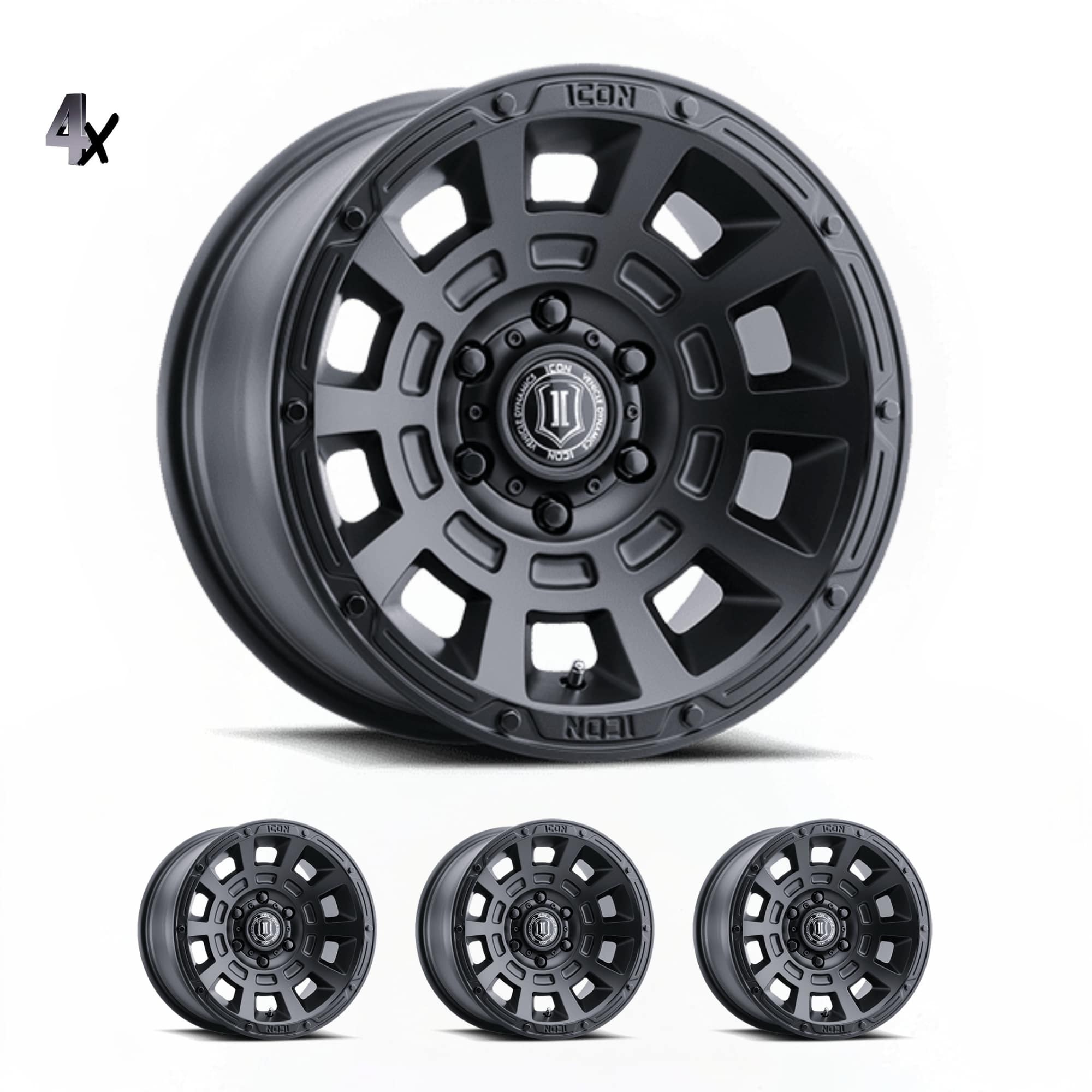 RAM 1500 (17×8.50) 4x THRUST SATIN BLACK 6×5.5″ (0 OFFSET)